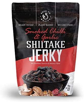 BACK TO BASIC SMOKED CHILLI &amp; GARLIC SHITAKE JERKY 60G